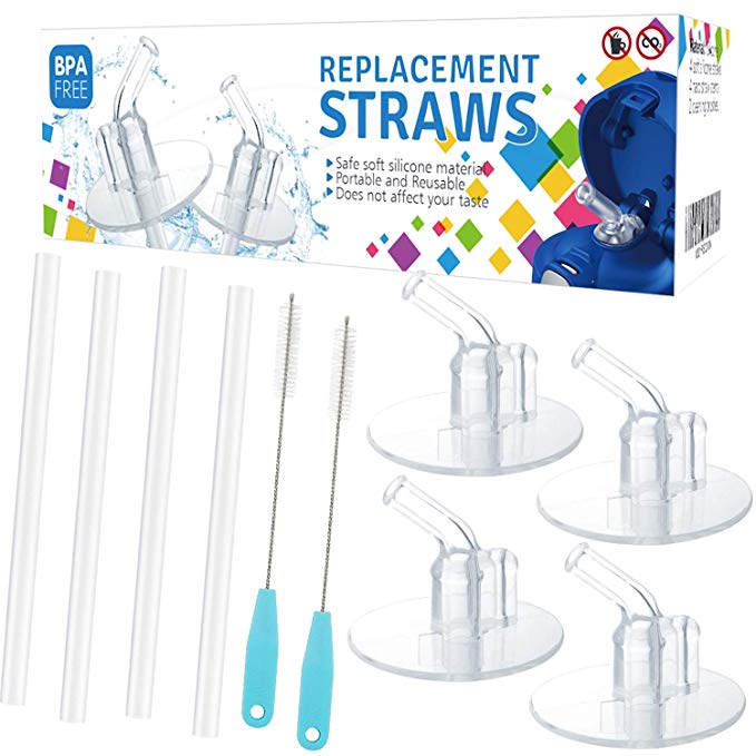 IBEET 10Packs for Thermos Replacement Straws with 2 Cleaning Brushes, for Thermos 12 Ounce Funtainer Bottle F401(with a carry loop), Drinking Straw Set with Cleaning Brush, 4 Straws and 4 Straw Stems