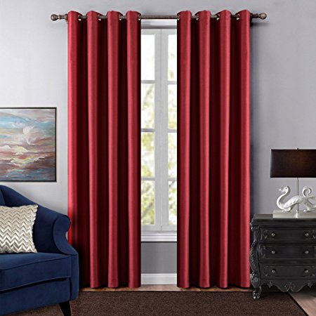 Dreaming Casa One Panel Grommet Top Solid Blackout Window Curtains Sliver Stainless Steel Ring Draperies Burgundy 72" W x 84" L