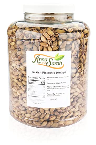 Anna and Sarah Turkish Antep Pistachios, Premium Quality Roasted Pistachios, Healthy Snack, Rich Flavor in Jar, 9 Lbs