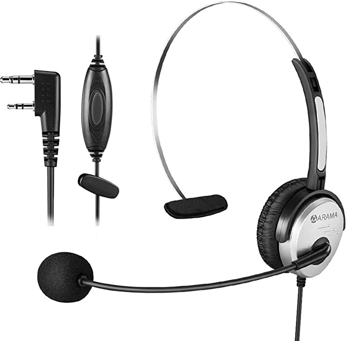 Arama Two Way Radio Headset with Mic Noise Cancelling Ultra Comfort Walkie Talkies Earpiece for Baofeng UV-5R BF-480 Kenwood Puxing Wouxun