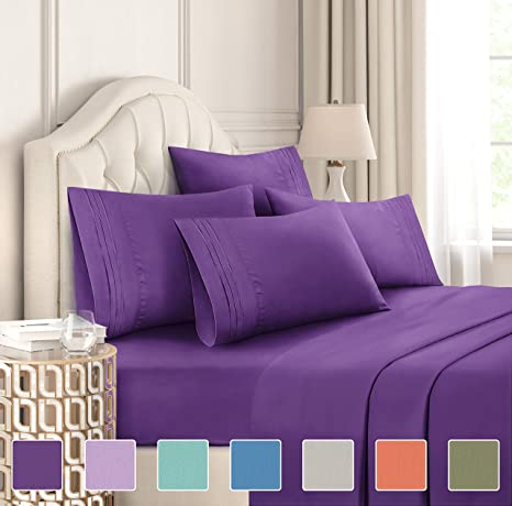 Split King Size Sheet Set - 7 Piece Set - Hotel Luxury Bed Sheets - Extra Soft - Deep Pockets - Easy Fit - Cooling Sheets - Wrinkle Free - Purple Plum Bed Sheets - Split Kings Sheets - 7 PC