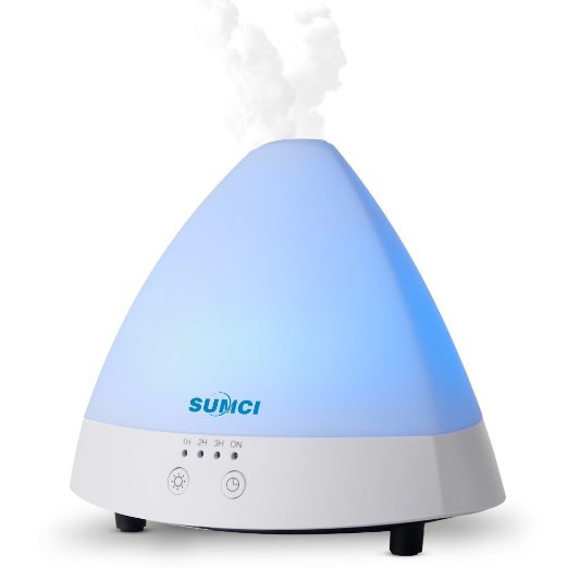 Sumci Ultrasonic Aromatherapy Oil Diffuser Humidifier 7 Color Cozy Led Lights Dry Automatic Power-off Function Timing Function for the Baby Room Office Home Yoga Room