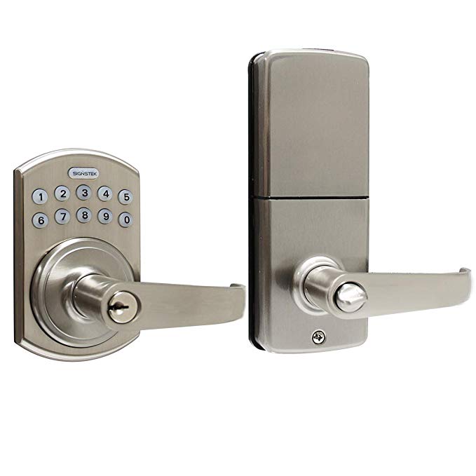 Signstek Keypad Entry Lever Door Lock with LED Backlit Keypad Password/Key Accessibles, Silver