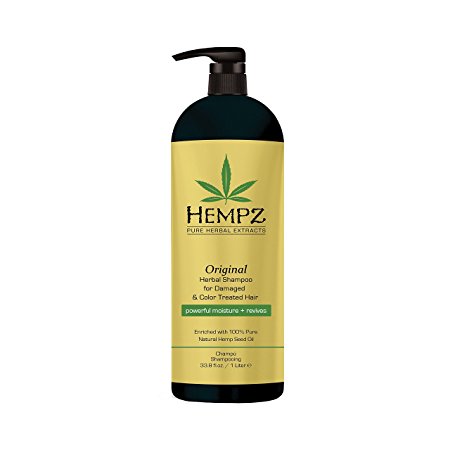 Hempz Original Herbal Shampoo for Damaged and Color Treated Hair, Pearl Yellow, Floral/Banana, 33.8 Fluid Ounce (1 Liter)