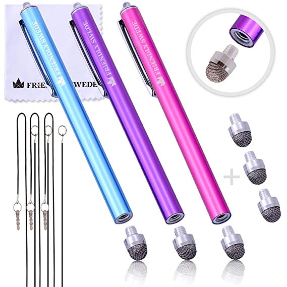 The Friendly Swede Capacitive Replaceable Fiber Tip Hybrid Stylus (3 Pack) (Hot Pink   Light Blue   Purple)