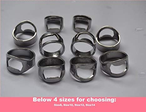 10pcs Set Silver Color Stainless Steel Beer Ring Bottle Opener with 4 Mixing Sizes: Size8, Size10, Size12, Size14