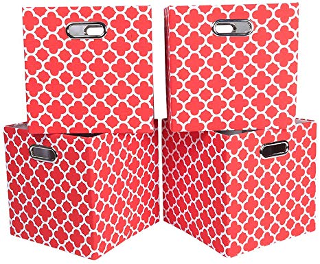 Oprass Storage Basket or Bin, Collapsible & Convenient Storage Solution for Office, Bedroom, Toys, Laundry £¨11x11x11£4 Pack Red Lantern Patterned