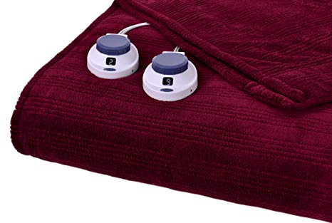 Serta Luxurious Low-Voltage Electric Heated Micro-Plush Triple-Rib King Blanket, Royal Red