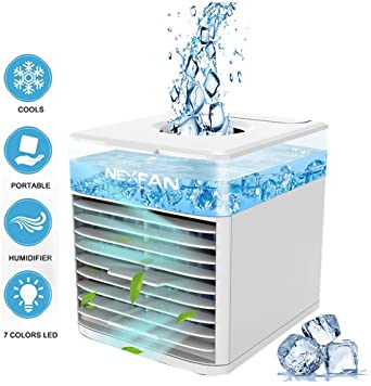 Portable Air Conditioner Fan, Napoo 3-Gear Mini Evaporative Personal Portable AC Unit Circulator Swamp Cooler for Office, Camping Tent, Car, Vehicle, Bedroom, 7 Colors Night Light