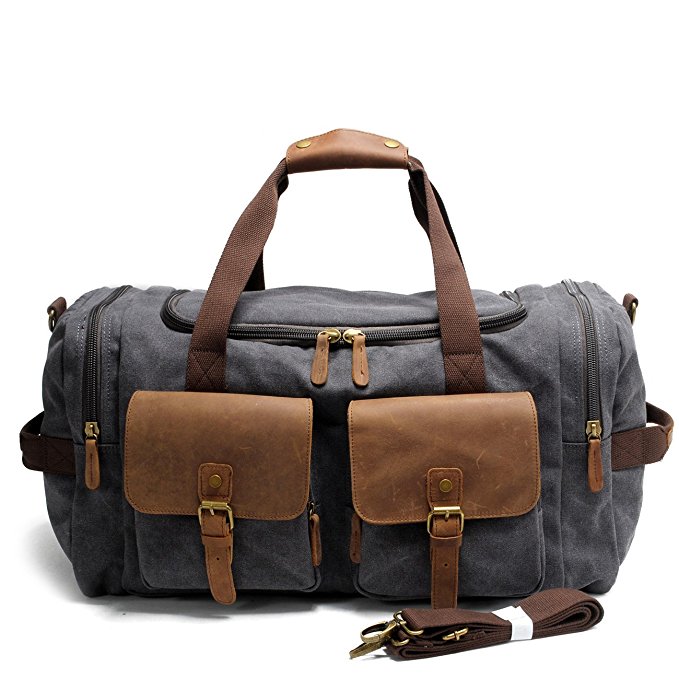 SUVOM Weekender Duffle Bag Canvas Leather Travel Luggage Oversized Holdalls