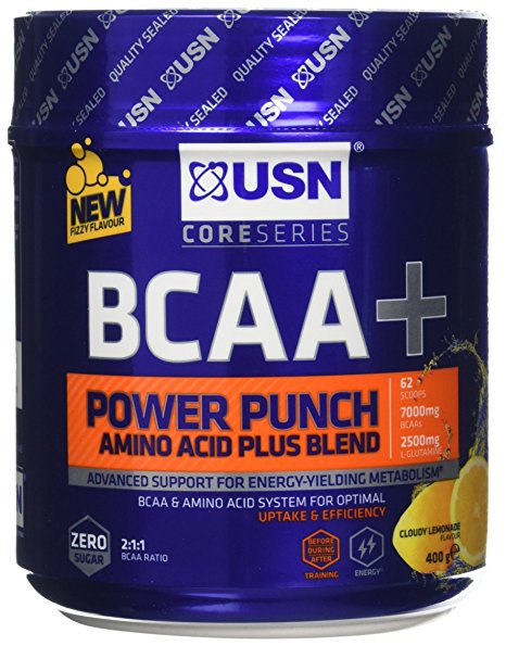 USN BCAA Power Punch Branched Chain Amino Acid Plus Blend Recovery Drink, Cloudy Lemonade, 400 g
