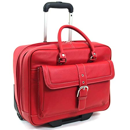Heritage Travelware Women's Lake View Leather Dual Compartment Wheeled Laptop Portfolio Overnighter Carry-on, Red
