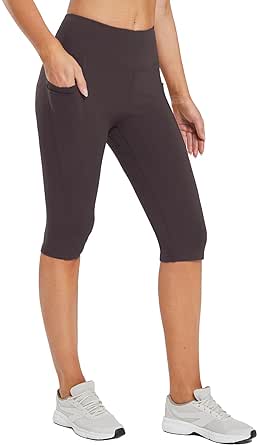 BALEAF Women's Capris with Pockets Knee Length Capri Leggings High Waisted Stretch for Casual Summer Yoga Workout Exercise