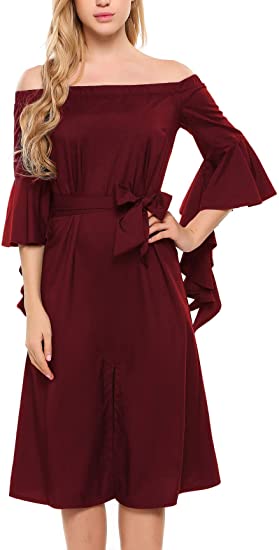 ACEVOG Women's Midi Dress Long/Short Sleeve Mock Neck See Through Lace Cocktail Party Dress