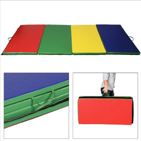 4'x10'x2" Thick Folding Panel Gymnastics Mat Gym Fitness Exercise Multicolor