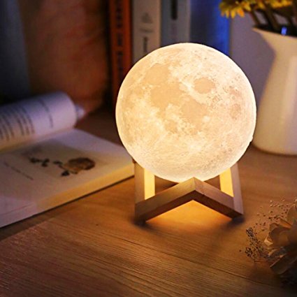 Alien Tech Large 3D Printing Moon Lamp USB Rechargeable Luna Lamp Night Light LED Moonlight, Dimmable Touch Control Brightness Home Decor Lights Baby Night Light Luminaria Set, Baby Kid Gift