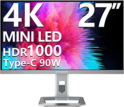 INNOCN 27" 4K HDR1000 Mini LED Computer Monitor, 99% DCI-P3 99% sRGB, 1.07B Colors, IPS, USB-C, HDMI 2.0, DP, Auto Brightness, Pivot Sensor, Swivel/Height Adjustable, Mountable - 27M2U