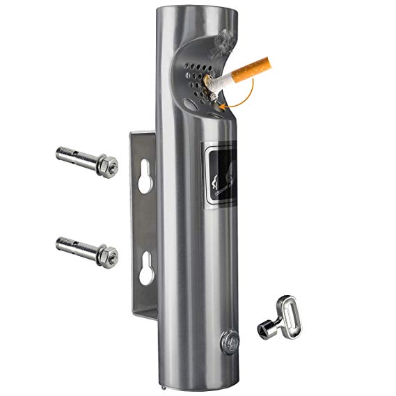 ELITRA Wall Mounted Outdoor Cigarette Butt Receptacle, Silver