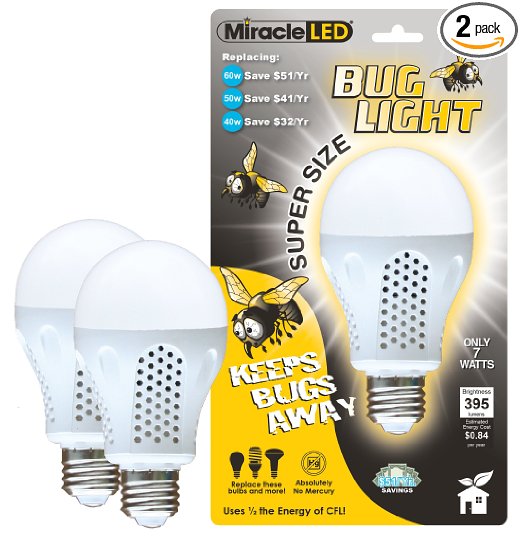 Miracle LED 604734 7 Watt Super Bug Light, Bug Free Porch and Patio Light, Yellow, 2-Pack