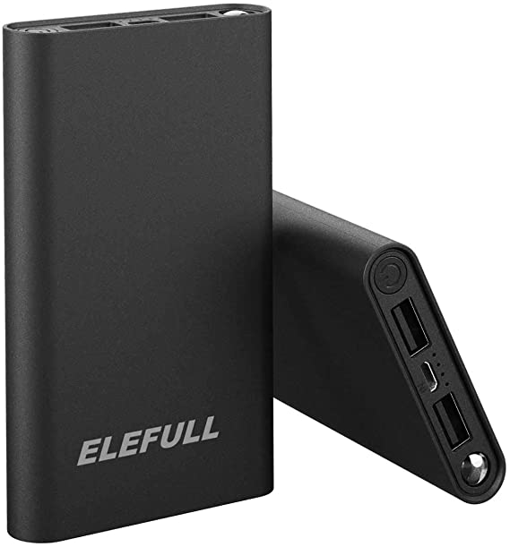 ELEFULL 10000mAh Power bank with flashlights - Portable power bank with flashlight for all cell phone tablet PC and more (in black)