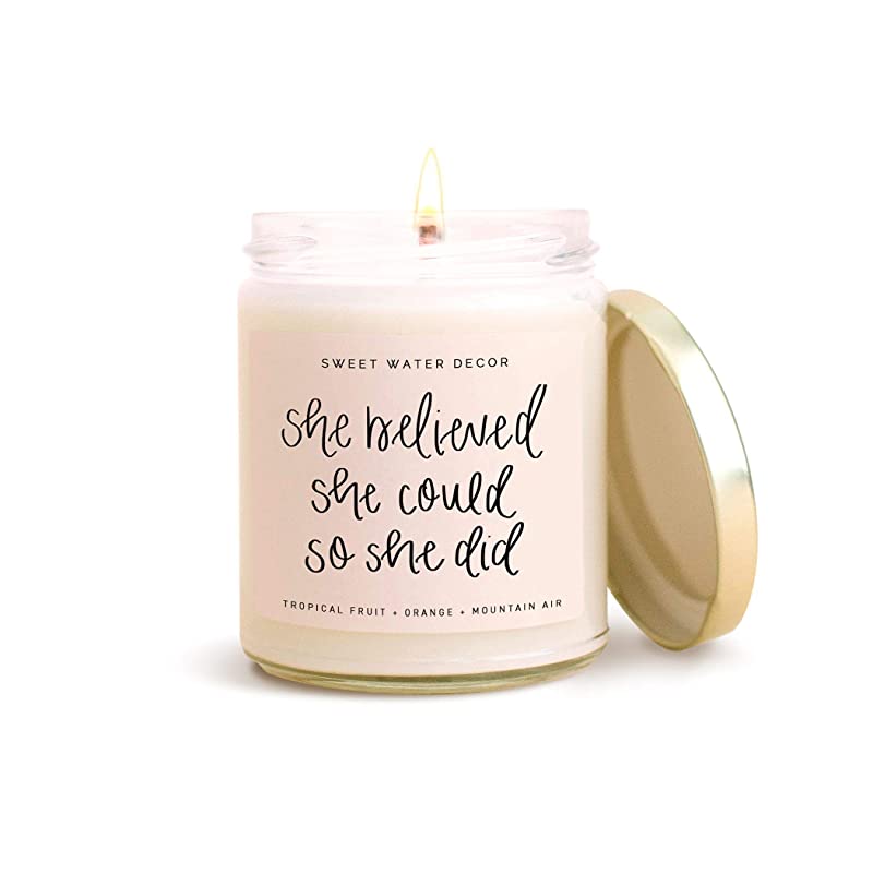 Sweet Water Decor Inspirational Candle"She Believed She Could So She Did", Spa Scented Soy Wax Candle for Aromatherapy