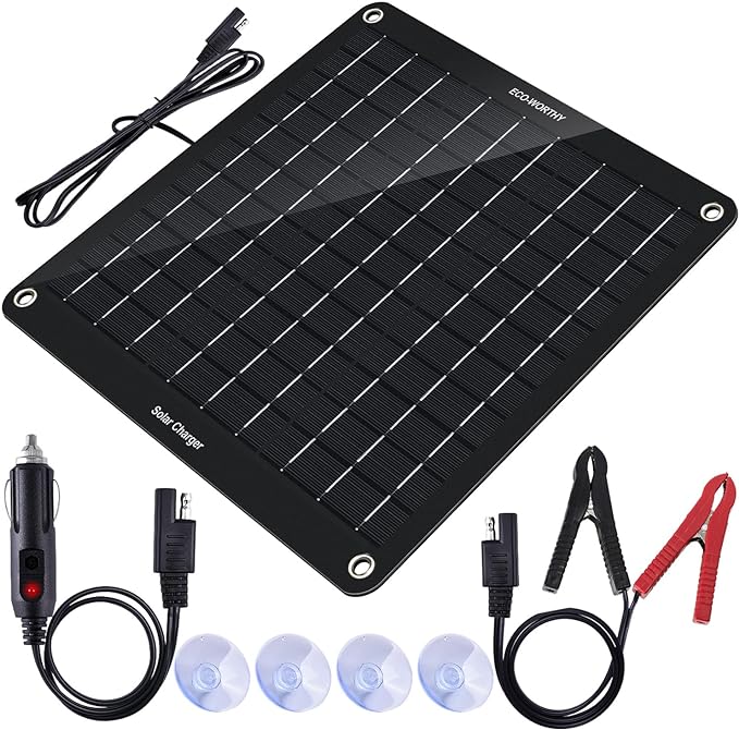 ECO-WORTHY Upgraded 10W Solar Battery Trickle Charger Maintainer 12V Portable Waterproof Solar Panel Trickle Charg for Car Automotive Boat Motorcycle Marine RV Trailer Snowmobile Tractor, etc.