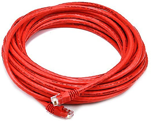 Monoprice Cat6 Ethernet Patch Cable - Network Internet Cord - RJ45, Stranded, 550Mhz, UTP, Pure Bare Copper Wire, 24AWG, 30ft, Red