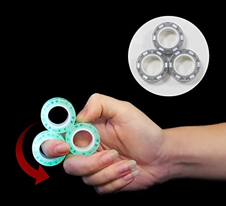 Toyland Pack of 3 Professional Magnetic Spinning Ring Toys - Glow in The Dark- Novelty Toys - Fidget Toys - Finger Toys - Anxiety/Stress Relief - Suitable for Ages 3