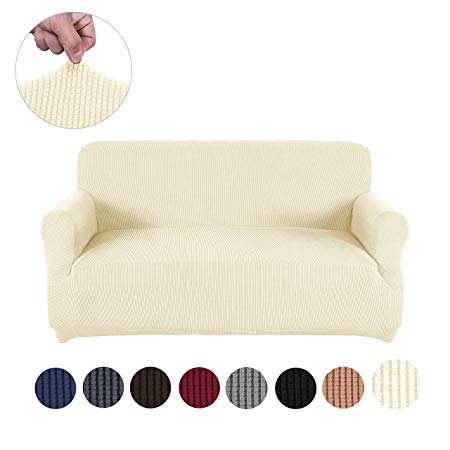 sancua Stretch Spandex Loveseat Slipcover Anti-Slip Sofa Cover 2 Seat Sofa Slipcover with Elastic Bottom for Living Room Furniture Protector Couch Cover for Dogs, Cats and Pets (Lovesea, Ivory)
