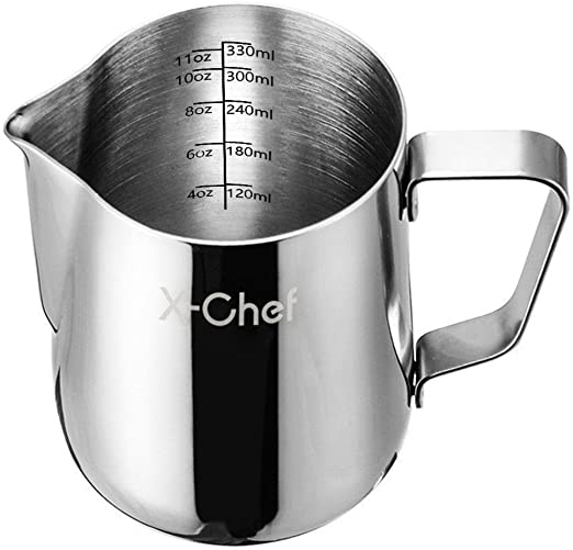 X-Chef Frothing Pitcher, Milk Froth Pitcher Stainless Steel, Espresso Steaming Pitcher 12 oz (350 ml)