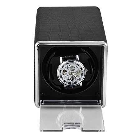 Excelvan Black Crocodile PU Leather Automatic Watch Winder Auto Single Wristwatch Winder Rotator UK