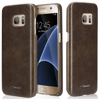 TSCASE- Ultra Slim Professional Genuine Lambskin Leather Protective Case Cover for Samsung Galaxy S7 Classical Looking -Common Brown