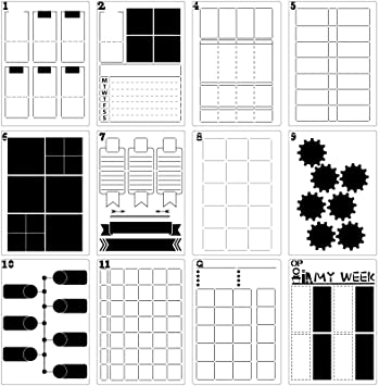 12 Pieces Journal Stencils DIY Templates Planner Weekly Layouts Bullet Dot Grid Journal Stencils Plastic Planner Set for DIY Notebook Diary (A6)