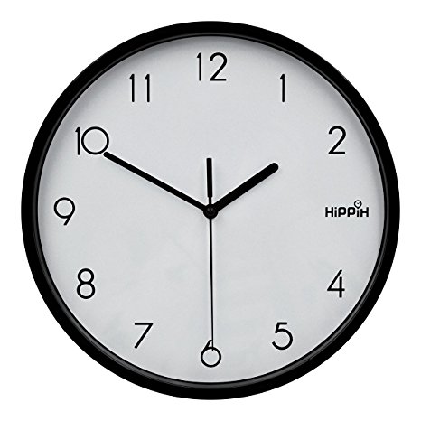 Hippih 10" Silent Quartz Decorative Wall Clock with Glass Cover Non-ticking Digital,2315-F