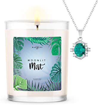 Kate Bissett Baubles Moonlit Mist Scented Premium Candle and Jewelry with Surprise Pendant Inside | 10 oz Large Candle | Made in USA | Parrafin Free