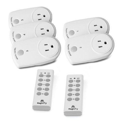Magicfly Wireless Remote Control Electrical Outlet Light Switch Newest / Smaller Version with a 100-feet Range for Lamps, Lights and Power Strips (Battery Included) (5 Pack 2 Remote)