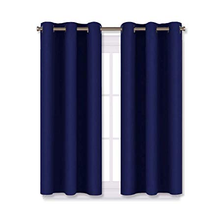 NICETOWN Dark Blue Blackout Draperies Curtains, All Season Thermal Insulated Solid Grommet Top Blackout Curtains/Drapes for Kid's Room (1 Pair,29 x 45 inches in Dark Blue)