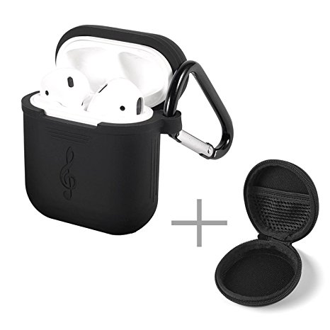 Waterproof AirPods Case Keychain Protective Silicone Cover and Shockproof Skin for Charging Apple Airpods(Black)