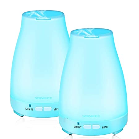 Essential Oil Diffuser 2 Pack Max 200 ML Ultrasonic Cool Mist Humidifiers BPA-Free Aromatherapy Diffuser with Waterless Auto Shut-Off and 7 LED Light Colors for Office Home Bedroom Living Room