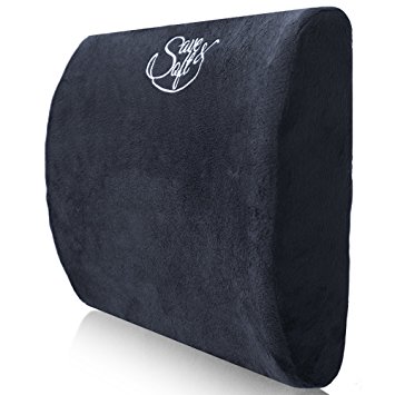 Memory Foam Lumbar Pillow - Lower Back Pain Cushion with Orthopedic Effect - Portable Support for car/office chair/wheelchair - Locking Strap Included - Black