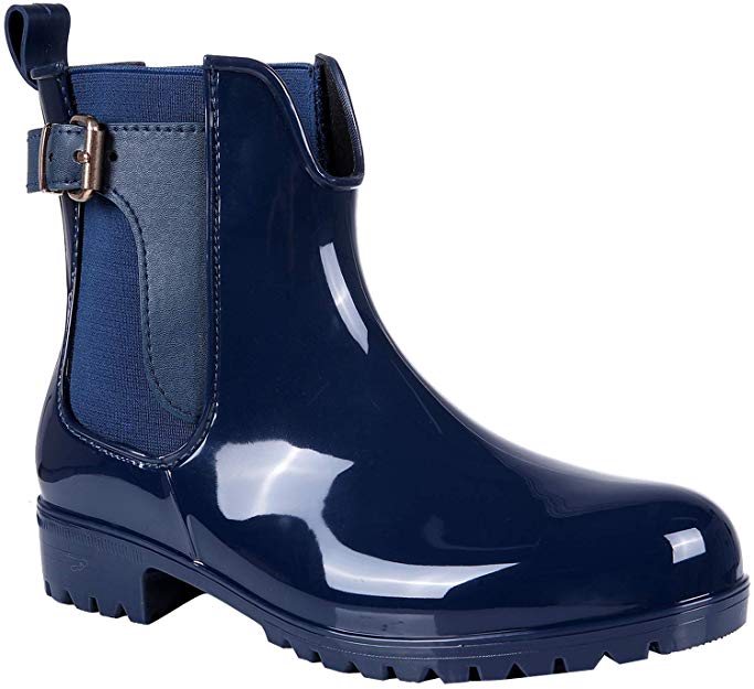 Womens Ankle Rain Boots Shiny Waterproof Short Chelsea Boots