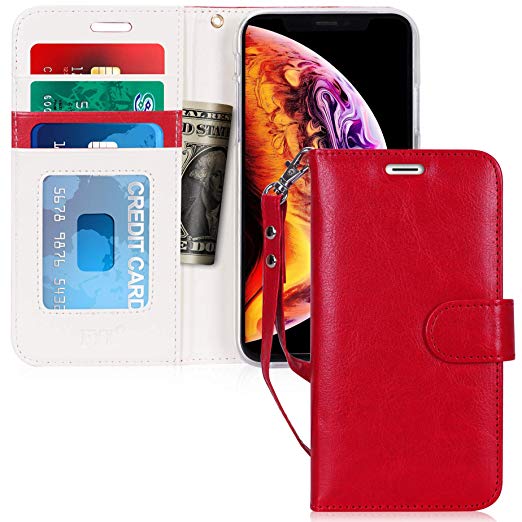 FYY Luxury PU Leather Wallet Case for iPhone Xr (6.1") 2018, [Kickstand Feature] Flip Folio Case Cover with [Card Slots] and [Note Pockets] for Apple iPhone Xr (6.1") 2018 Red