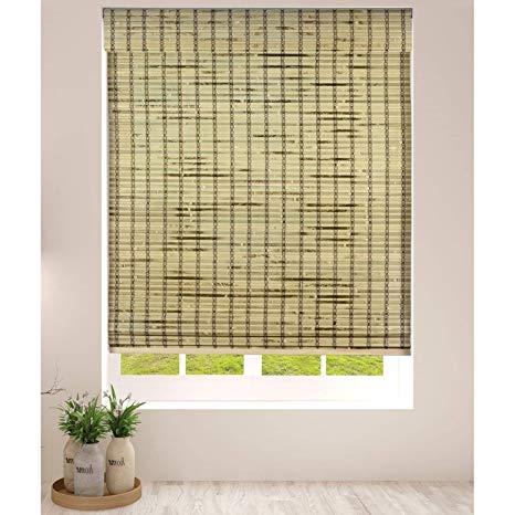 MISC 34 X 60 Bamboo Cordless Roman Shade Natural Wood Pull Down Blinds Rustic Sun Light Filtering Window Shades, 5ft Long