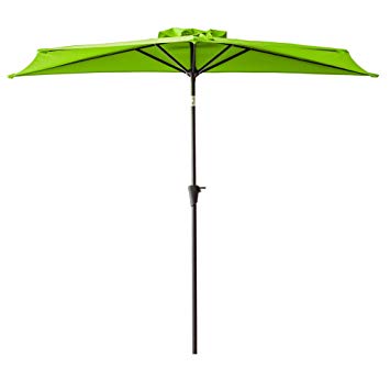 FLAME&SHADE 9 Foot Half Round Outdoor Market Umbrella with Crank Lift, Push Button Tilt, Apple Green