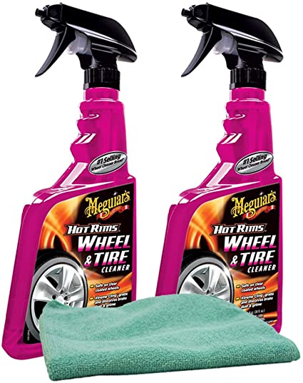 Meguiar's Hot Rims Wheel & Tire Cleaner (24 oz.) Bundle with Microfiber Cloth (3 Items)