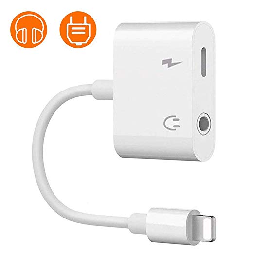 Headphone Jack Adapter Dongle for iPhone Xs/Xs Max/XR/ 8/8 Plus/X (10) / 7/7 Plus Adapter to 3.5mm Jack Converter Car Charge Accessories Cables & Audio Connector 2 in 1 Earphone Splitter Adaptor-White