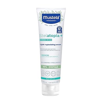 Mustela Stelatopia  - Lipid-Replenishing Cream - Moisturizer for Eczema-Prone Skin - With Natural Sunflower Oil and Prebiotic - For Babies, Kids & Adults - Fragrance Free - Various Sizes