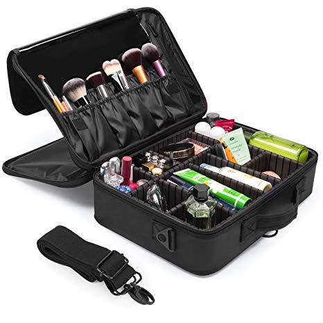 Makeup Case, Fortech Makeup Train Case Portable Organizer Travel Bag for Cosmetics, Makeup Brush Set, Jewelry, Toiletry And Travel Accessories