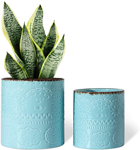 Ceramic Plant Pots - POTEY 6 and 5 Inch Indoor Planter with Drainage Holes and Plugs for House Plants - 804, Set of 2, Blue