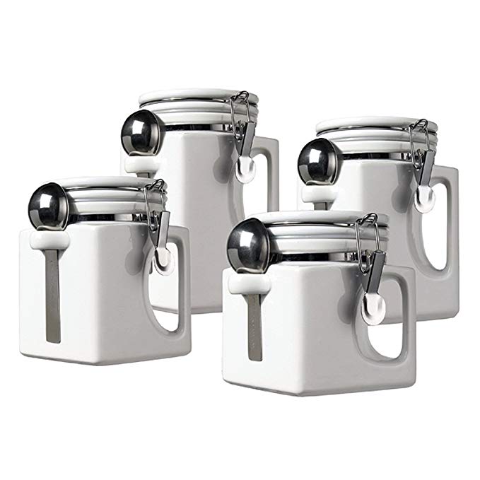 Oggi EZ Grip Handle 4-Piece Ceramic Airtight Canister Set, White